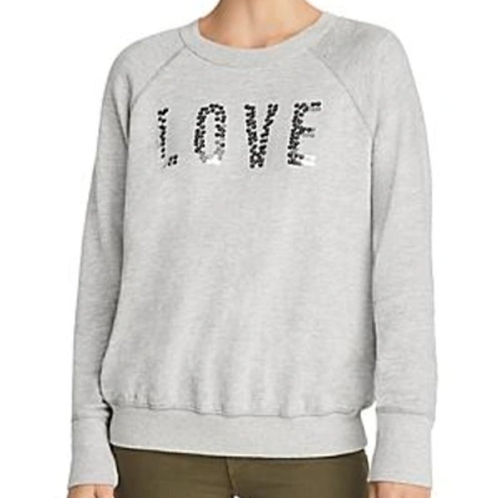 New Sundry Love Sequined Raglan Heather Gray Pullover Sweatshirt NWT 0/XS
